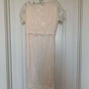 NEVER worn! White lace and blush underlay 2 piece